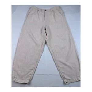 Lands End Womens 14 High Rise 100% Linen Pleated Wide Leg Pants Oatmeal Beige
